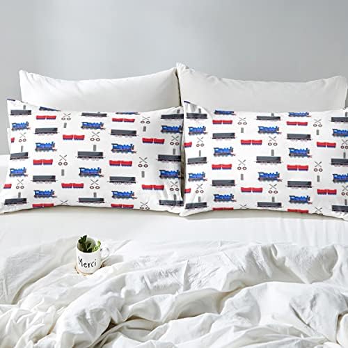 Erosebridal Red Blue Train Bed Sheet Set for Kids