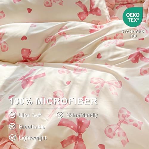 Erwinmu Queen Duvet Cover Set Pink Bow Ties Heart Reversible