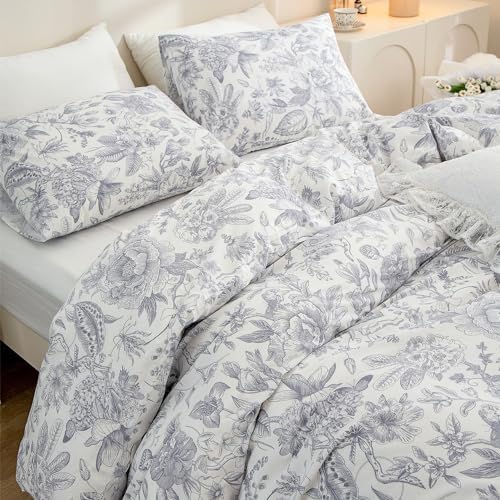 JETAYU Floral Microfiber Duvet Cover Set - Queen 3 Piece with Zipper