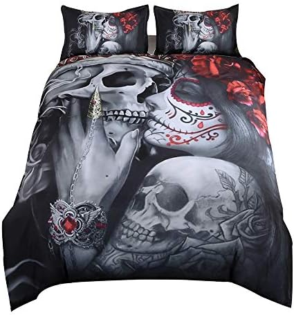 Suncloris 3D Sugar Skull Girl Duvet Cover Set Queen 3pc