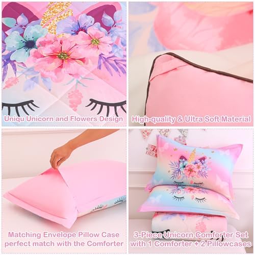 VIVILINEN Rainbow Unicorn Queen Comforter Set