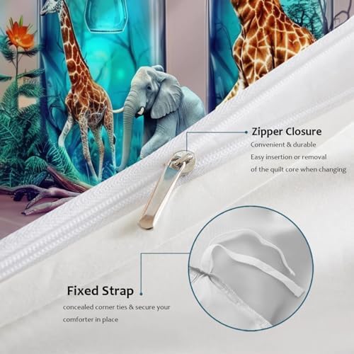 Kids Duvet Cover Set with Elephant Giraffe Pattern 3 Pieces