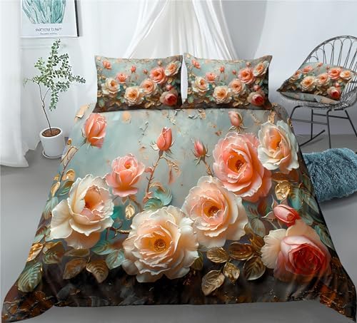 REALIN Blossom Rose Duvet Cover Set for Kids
