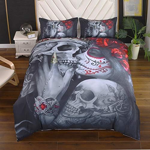 Suncloris 3D Sugar Skull Girl Duvet Cover Set Queen 3pc