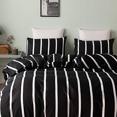 HSKIKWN Black White Striped Duvet Cover Set King 3PCS