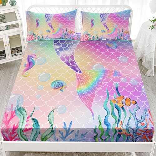 Pink Mermaid Tail Sheet Set 4Pcs for Kids