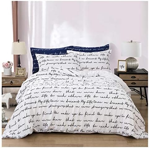 Homebed Full Queen Duvet Cover Set White Black 3 Piece Reversible Love Letters