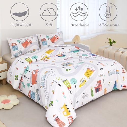 ZRNBAST Twin Comforter Set Cartoon Cars Kids Bedding