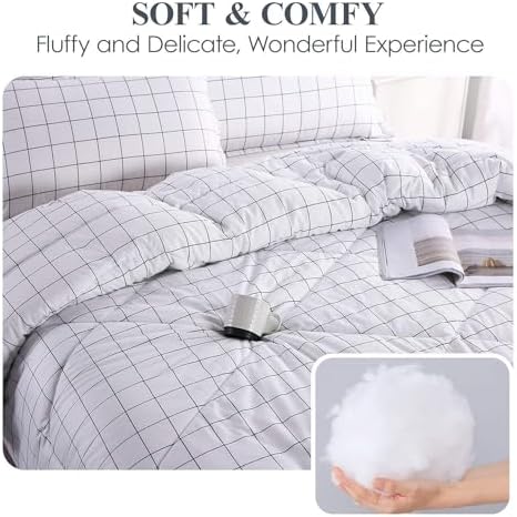 Andency White Grid Comforter Set Twin Size 2 Pieces 1
