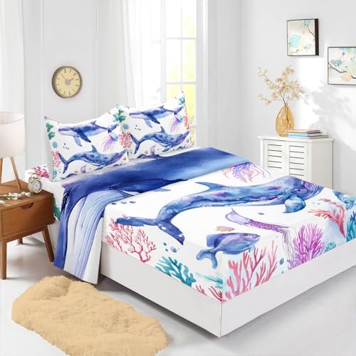 Whale Jellyfish Shark Bedding Set for Kids 4Pcs Twin
