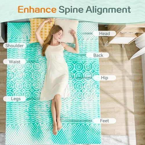 SINWEEK 2 Inch Mattress Topper Green 5-Zone Pressure Relief
