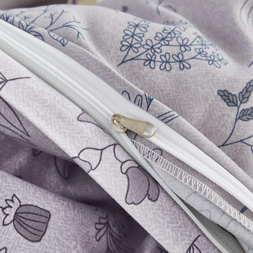 Usfivefam Gray Floral Duvet Cover Twin XL Set
