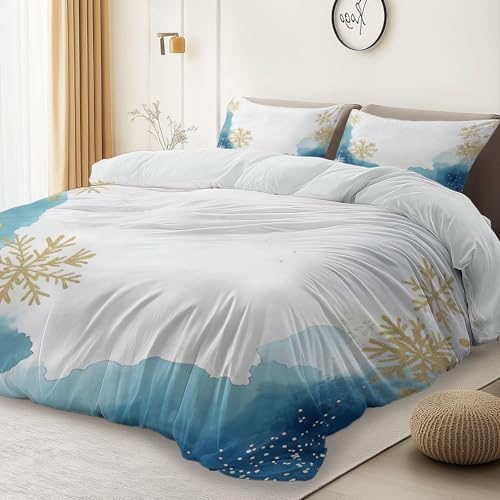 Soft Dark Blue Duvet Cover Set with Snowflake Pattern