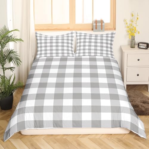 Erosebridal Grey Plaid Duvet Cover Queen