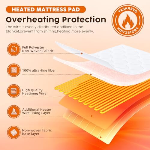 JinJeeo Heated Mattress Pad Queen Electric Bed Warmer with Dual Controller