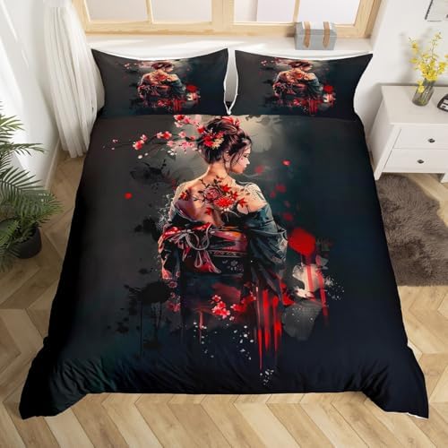 Jejeloiu Japanese Geisha Duvet Cover Set