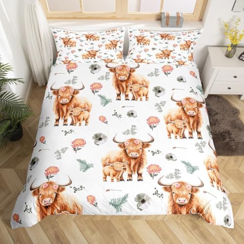 Feelyou 3D Print Duvet Cover Set with Cows and Flowers