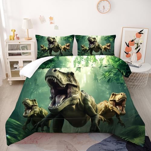 VTKON Kids King Dinosaur Comforter Set 3 Pieces