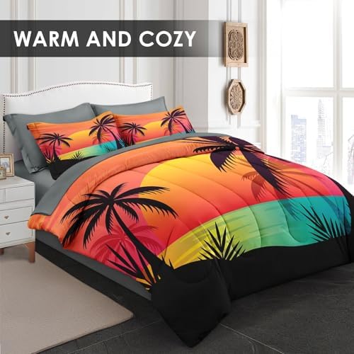 Pamnest Comforter Set Twin Size Beach Sunset Pattern