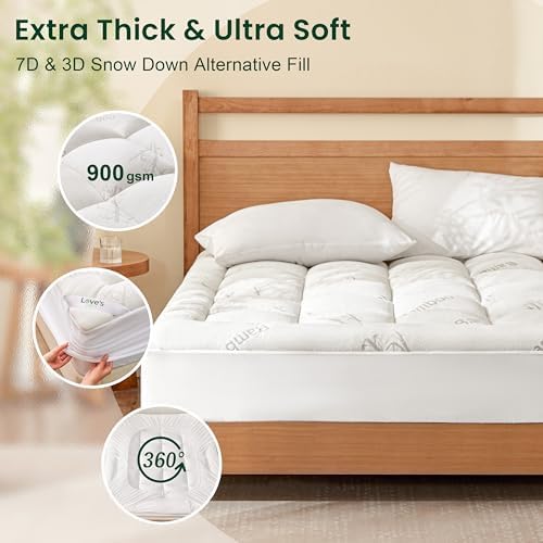 Loves Cabin Twin Mattress Topper Breathable Bamboo Rayon 900 GSM