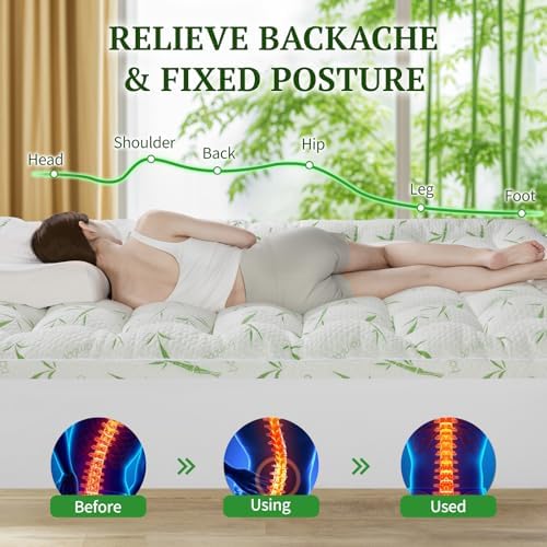LIANLAM King Mattress Topper with 2In Thick Bamboo Viscose Pillow