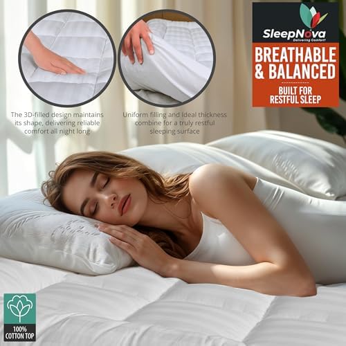 SLEEPNOVA Queen Mattress Topper 100 Cotton Breathable Cooling
