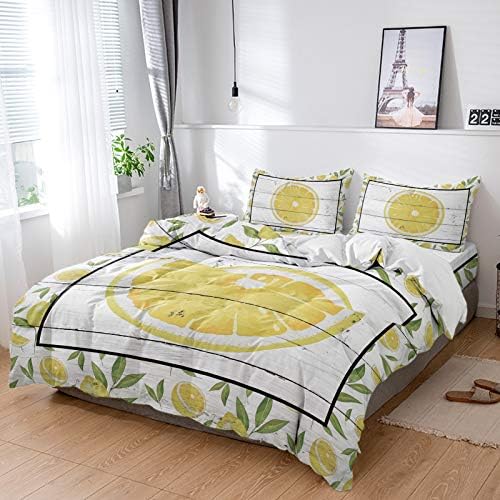 LooPoP 4PCS California King Duvet Cover Set - Floral Fruit Lemon Pattern