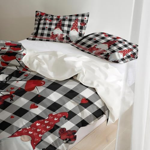 LooPoP Valentine Comforter Set 3-Piece Black Buffalo Plaid