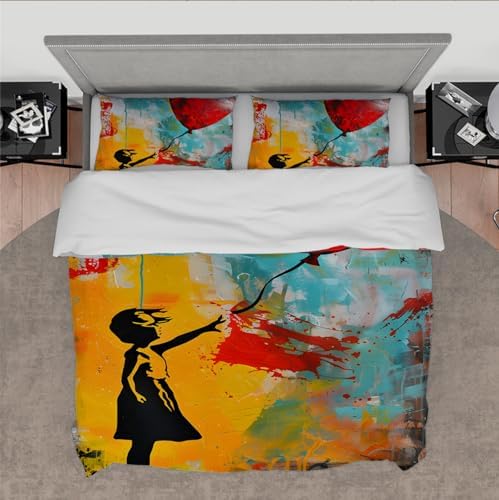 HOBBOY Modern Graffiti Duvet Cover Set with Zipper 3pc