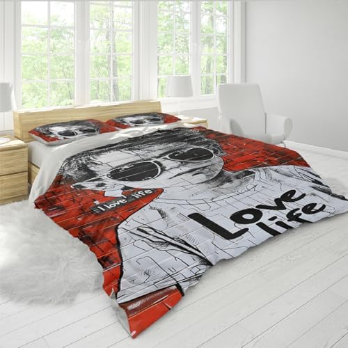 HOBBOY Red Duvet Cover Set with Boy Pattern 3pc Kids Bedroom Bedding