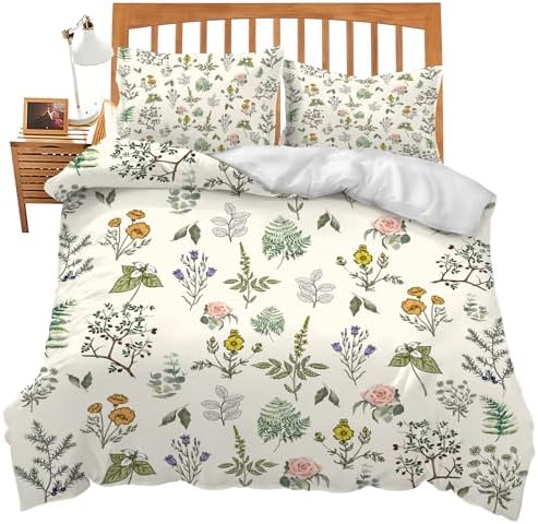 Fuzawet Floral Wildflower Comforter Set Sage Green Duvet Cover 3Pcs