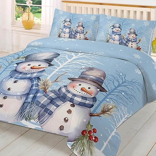 LooPoP Christmas Duvet Cover Set California King Snowman Snowflake 3 Piece