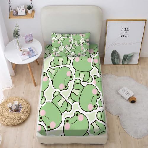 MUSOLEI Cartoon Frog Fitted Sheet Set Twin