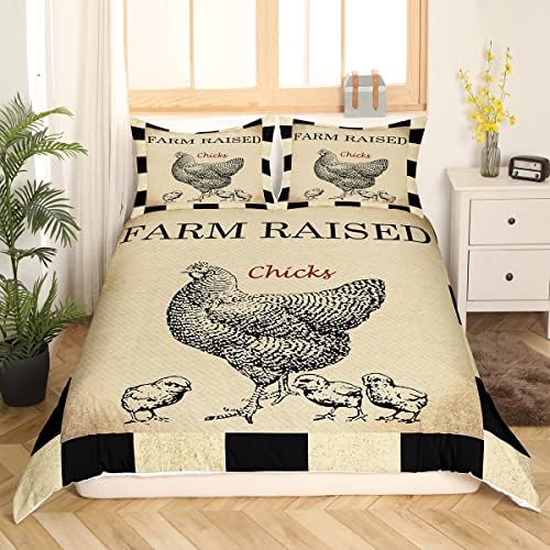 Feelyou Farmhouse Chicken Duvet Cover Set Queen Size