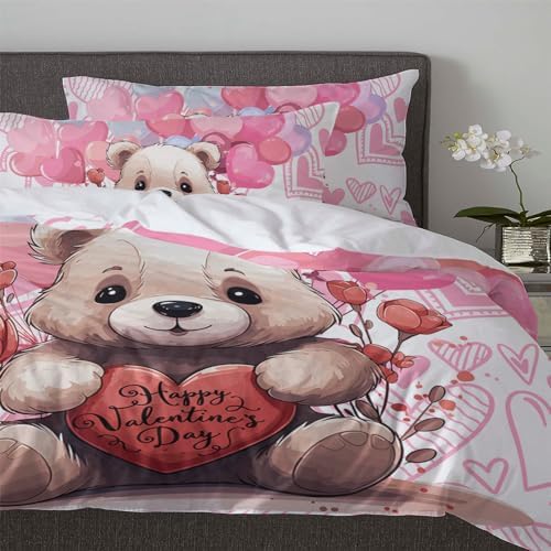 LooPoP Valentine Comforter Set Bear Pink Red