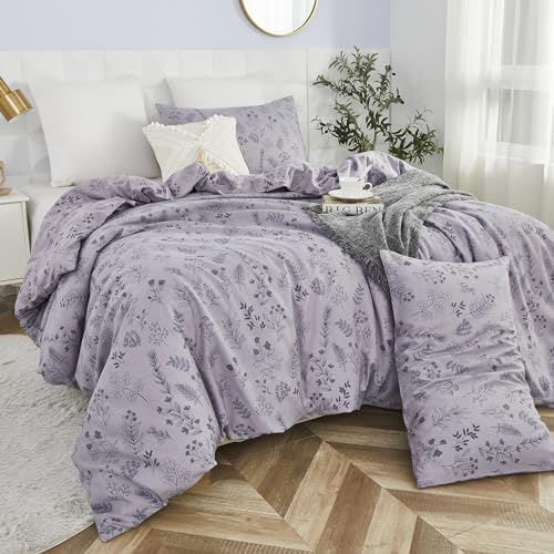 Usfivefam Gray Floral Duvet Cover Twin XL Set