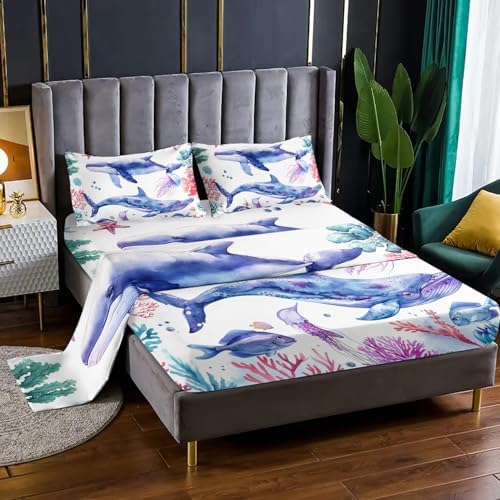 Whale Jellyfish Shark Bedding Set for Kids 4Pcs Twin
