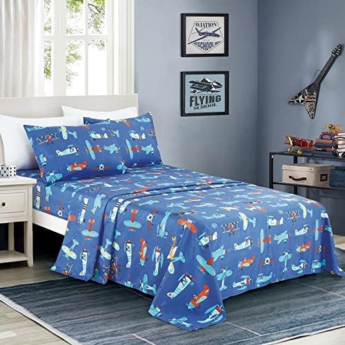 WPM Airplane Blue Sky Kids Bedding 3 Piece Twin Set
