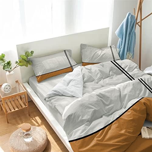 LooPoP 4PCS California King Duvet Cover Set with Modern Orange Stripes