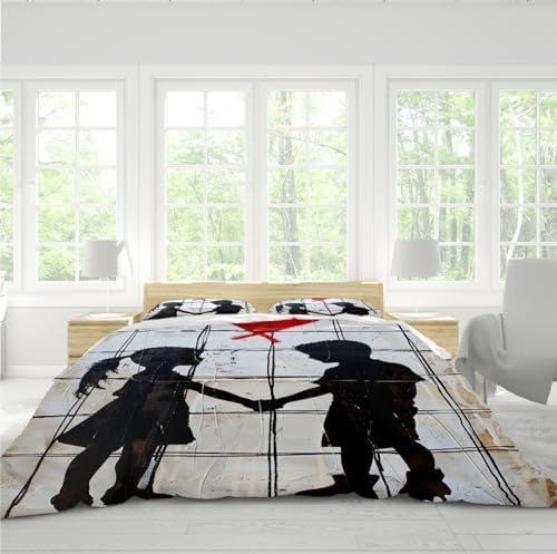 HOBBOY Geometric Hand Holding Duvet Cover Set 3pc Twin XL Microfiber