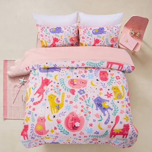 A Nice Night - Kids Boys Floral Cats Printed Bedding Set