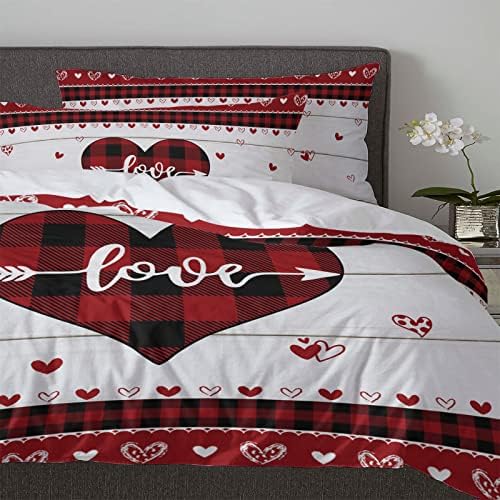LooPoP Valentine Comforter Set Red Black Buffalo Plaid