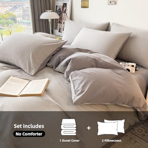 DCSKY Striped Duvet Cover Set Queen 90x90 3PCs Washed Cotton
