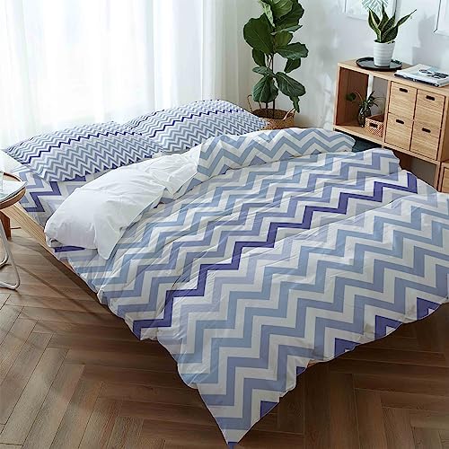 LooPoP 4PCS California King Duvet Cover Set Geometry Stripes Blue Purple Bedding