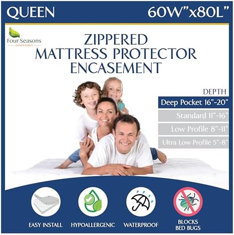 Queen Mattress Encasement Waterproof Zippered Bedbug Protector