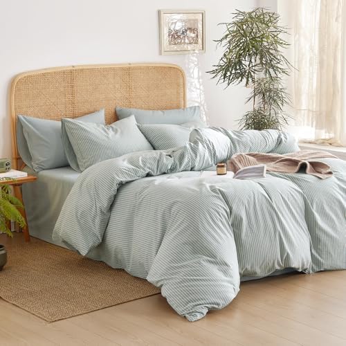 Wake In Cloud Striped Cotton Duvet Cover Set Queen Size 1