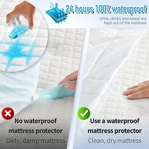 HYLEORY Waterproof Queen Mattress Pad Protector with Deep Pocket