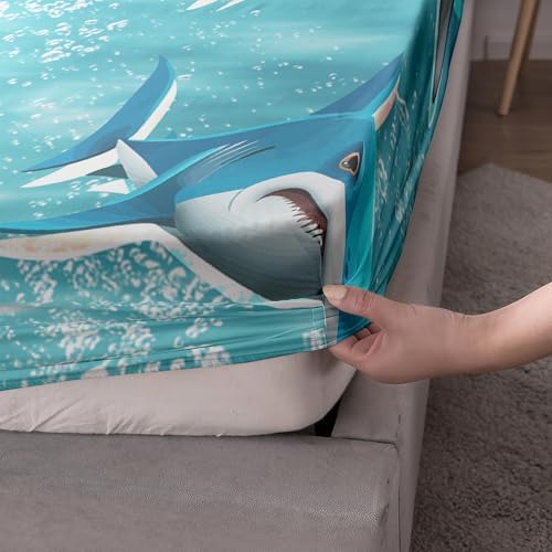 HOSIMA Teens Shark Print Fitted Sheet Set Twin