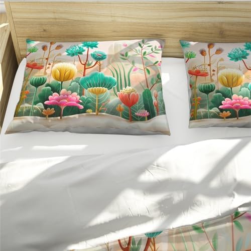 HOBBOY Floral Cartoon Duvet Cover Set 3 Piece Twin XL