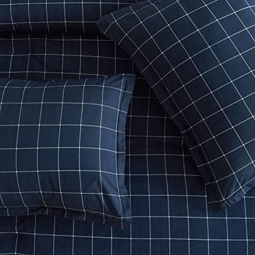 Andency Navy Grid Comforter Set Twin Size 2 Pieces